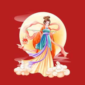 中秋节创意插画月饼嫦娥明月中国