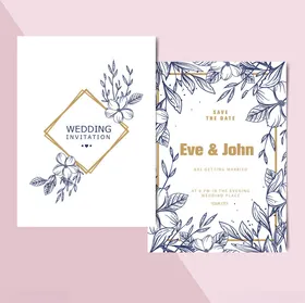 蓝白花卉婚礼请柬设计