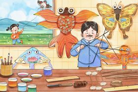 手工风筝水彩插画