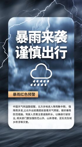 编号：29751609241707479085【酷图网】源文件下载-暴雨预警谨慎出行宣传海报