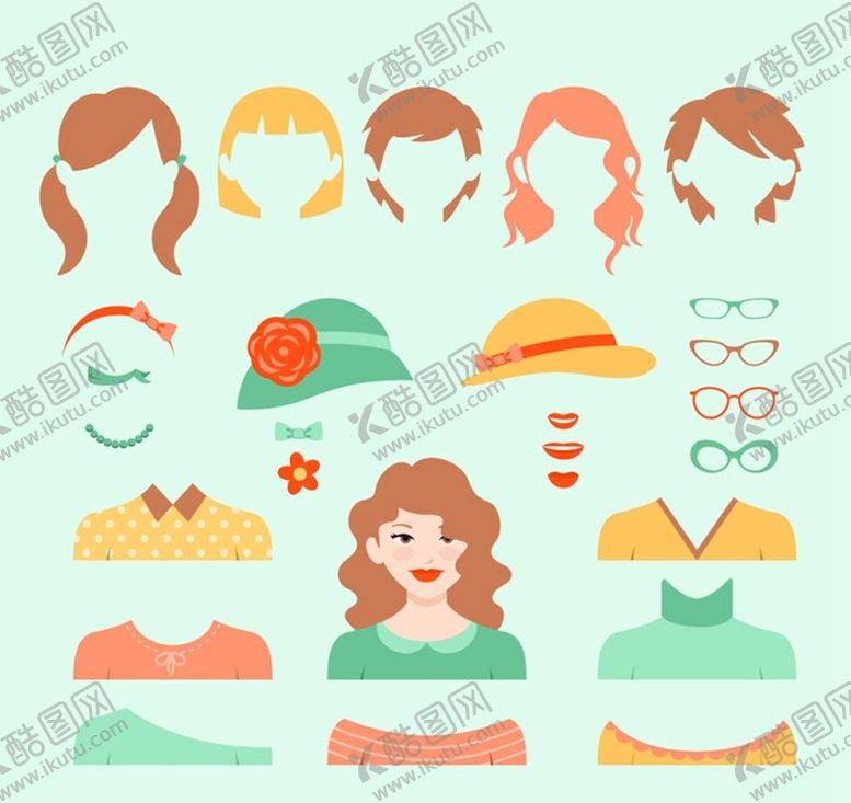 编号：12488902101059379520【酷图网】源文件下载-女子装扮元素矢量