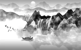 山水画客厅挂墨装饰群