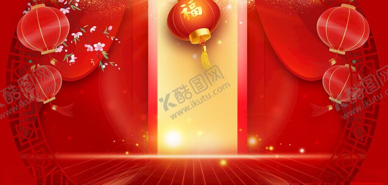 编号：42366111151605485002【酷图网】源文件下载-开门红灯笼边框红色中国风背景