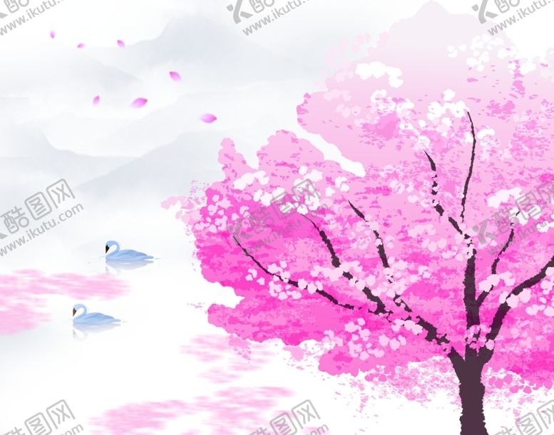 编号：47178906302135101079【酷图网】源文件下载-唯美浪漫樱花背景插画墙绘