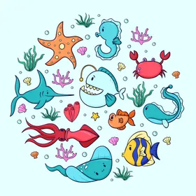 海洋生物卡通鱼类底世界