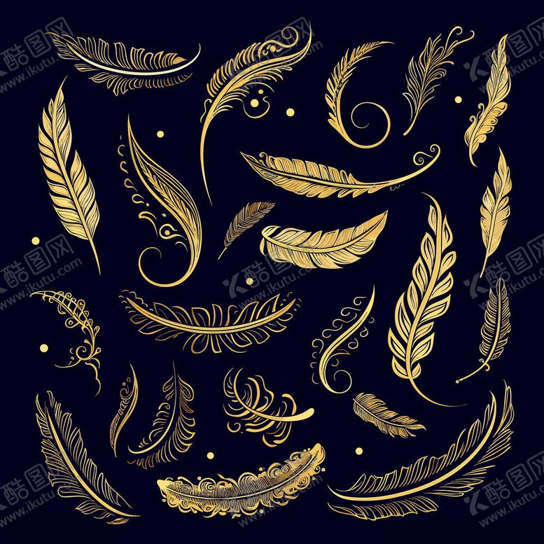 编号：49384011211841153349【酷图网】源文件下载-金色羽毛装饰图案设计
