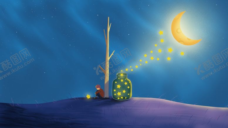 编号：58080809191828013610【酷图网】源文件下载-月亮蓝色梦幻插画卡通背景素材