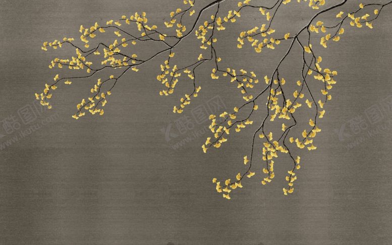 编号：32793907072357392735【酷图网】源文件下载-花鸟画银杏树背景墙
