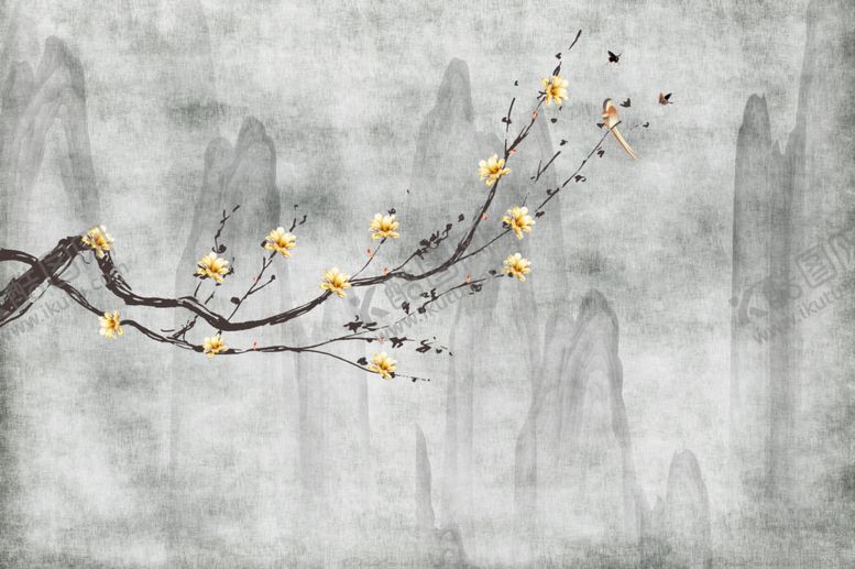 编号：92586404032345155372【酷图网】源文件下载-花鸟背景墙