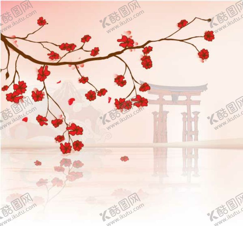 编号：89011509190515012293【酷图网】源文件下载-粉色唯美花朵鸟居日系素材背景