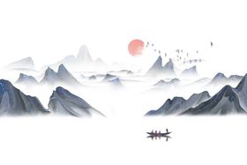 复古山水墨画春分春季海报