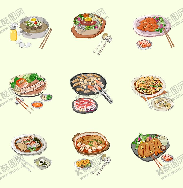 编号：48228306241859278255【酷图网】源文件下载-手绘韩式料理