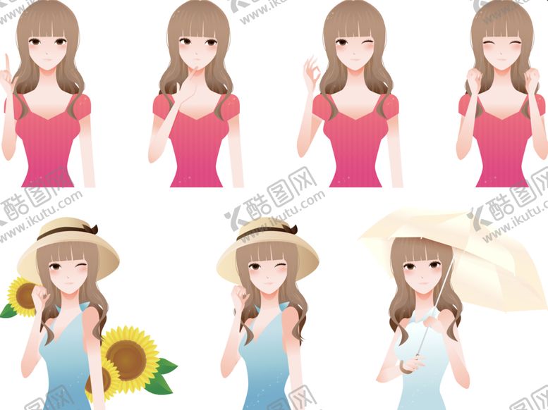 编号：54791809112200303495【酷图网】源文件下载-手绘矢量美女头像素材