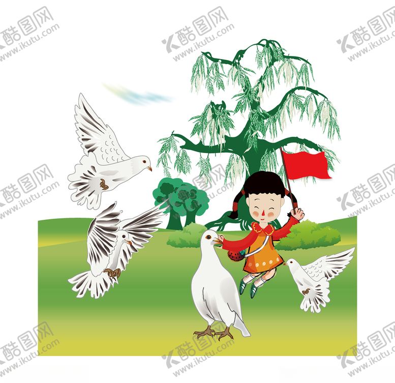 编号：34343309251330506594【酷图网】源文件下载-手绘女孩和鸽子