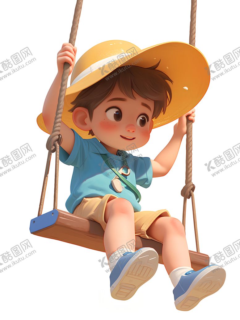 编号：59018101270807244653【酷图网】源文件下载-荡秋千卡通快乐男孩