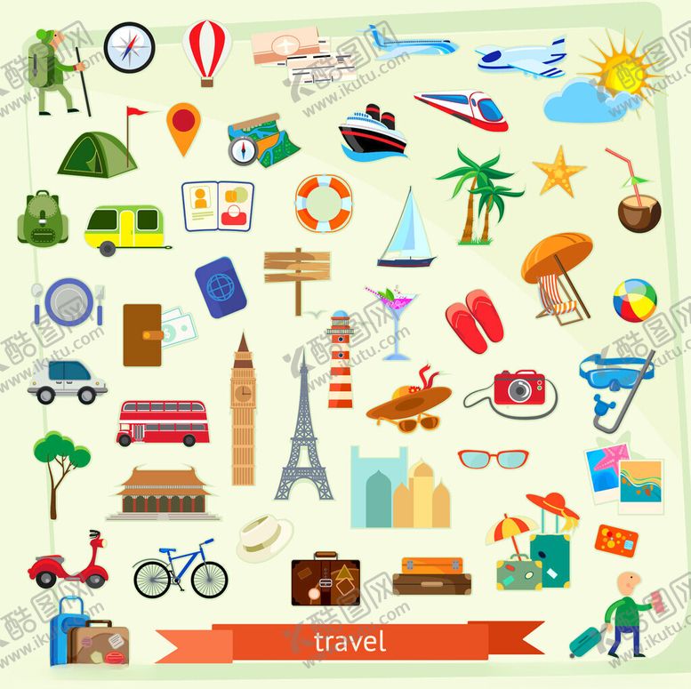 编号：43205104020015528281【酷图网】源文件下载-缤纷旅行元素集合