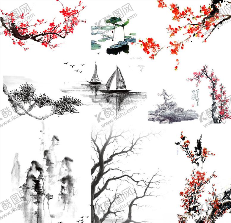 编号：42049907061558425481【酷图网】源文件下载-中国风水墨梅花元素