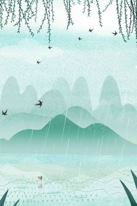 中国风背景梅花山水画展板
