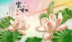 玉雕荷花家和富贵背景墙