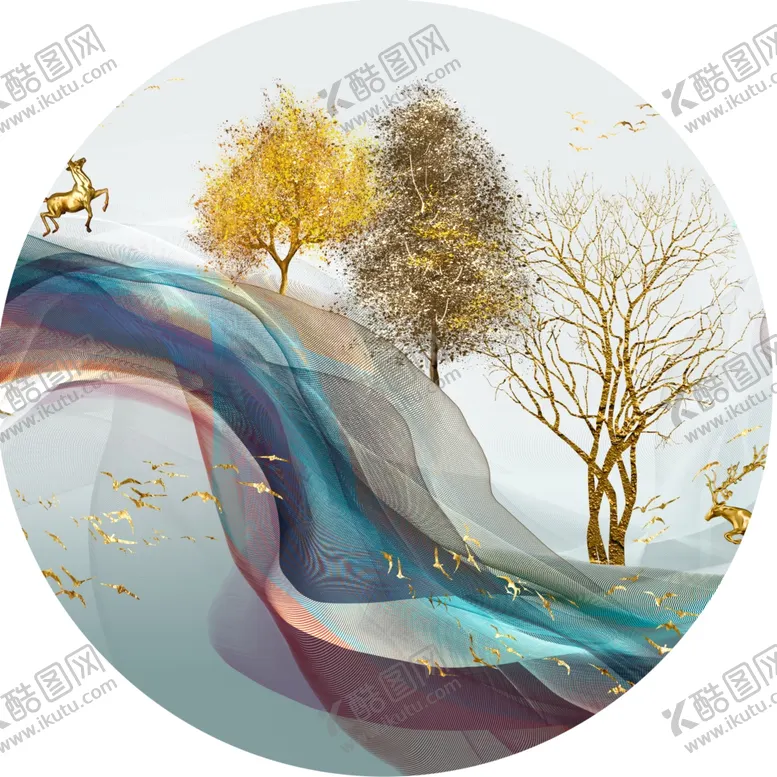 编号：27963101170513183392【酷图网】源文件下载-水彩树圆形挂画装饰画