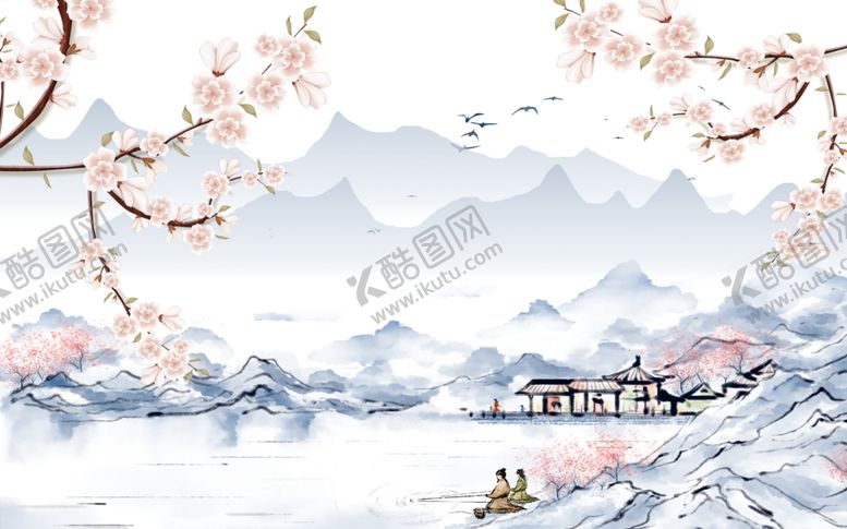 编号：33292909291525525065【酷图网】源文件下载-花鸟画梅花背景墙