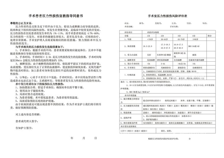 编号：83742902112015395049【酷图网】源文件下载-手术室压力性损伤风险评估表