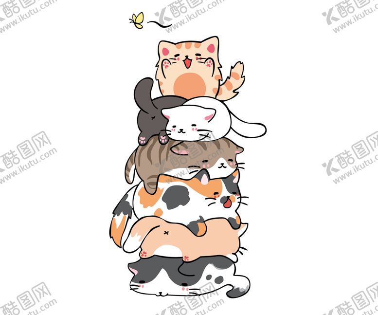 编号：74177402150554472963【酷图网】源文件下载-卡通蝴蝶叠叠猫
