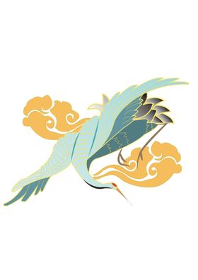 国潮周年庆古风仙鹤祥云云朵海报