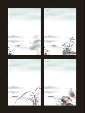 中国风背景淡雅展板水墨水墨荷花海报