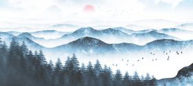 山水古风复古中式背景海报素材