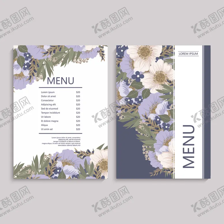 编号：68692703131159528008【酷图网】源文件下载-紫色花卉装饰菜单模板设计