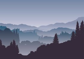 远山美景云顶山顶卡通设计背景