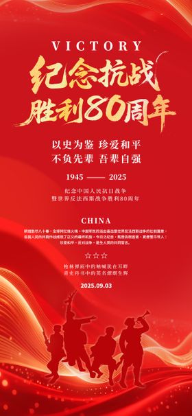 纪念抗日战争胜利80周年爱国红色海报