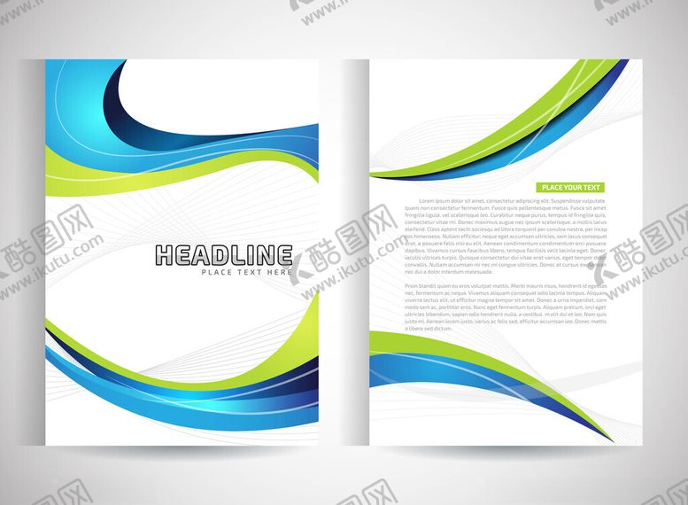 编号：54349211020045461622【酷图网】源文件下载-双页波浪线条宣传册设计