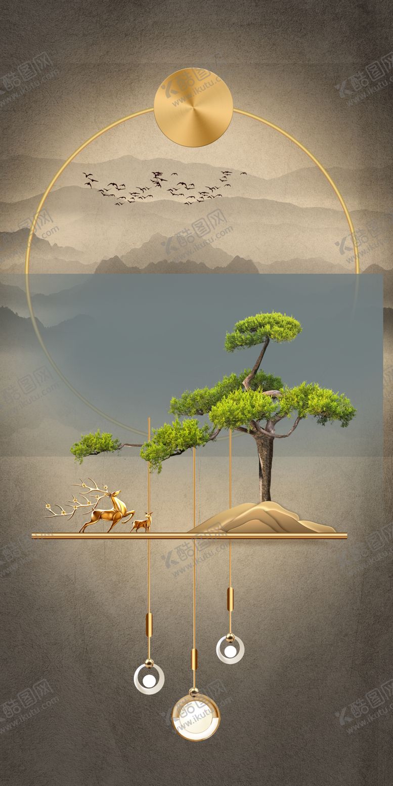 编号：77884911241430196142【酷图网】源文件下载-中式禅意山水装饰画意境图