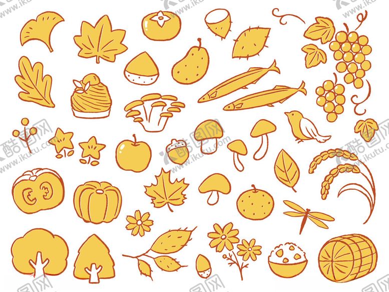 编号：86635011021452114955【酷图网】源文件下载-秋季元素矢量插画集合
