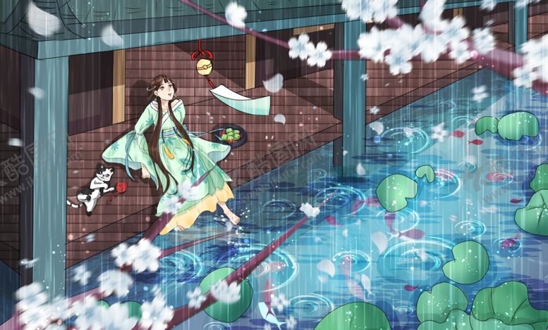 编号：77515709190310591817【酷图网】源文件下载-人物少女国风卡通插画背景素材