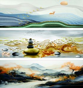 中式山水花鸟梦幻插画