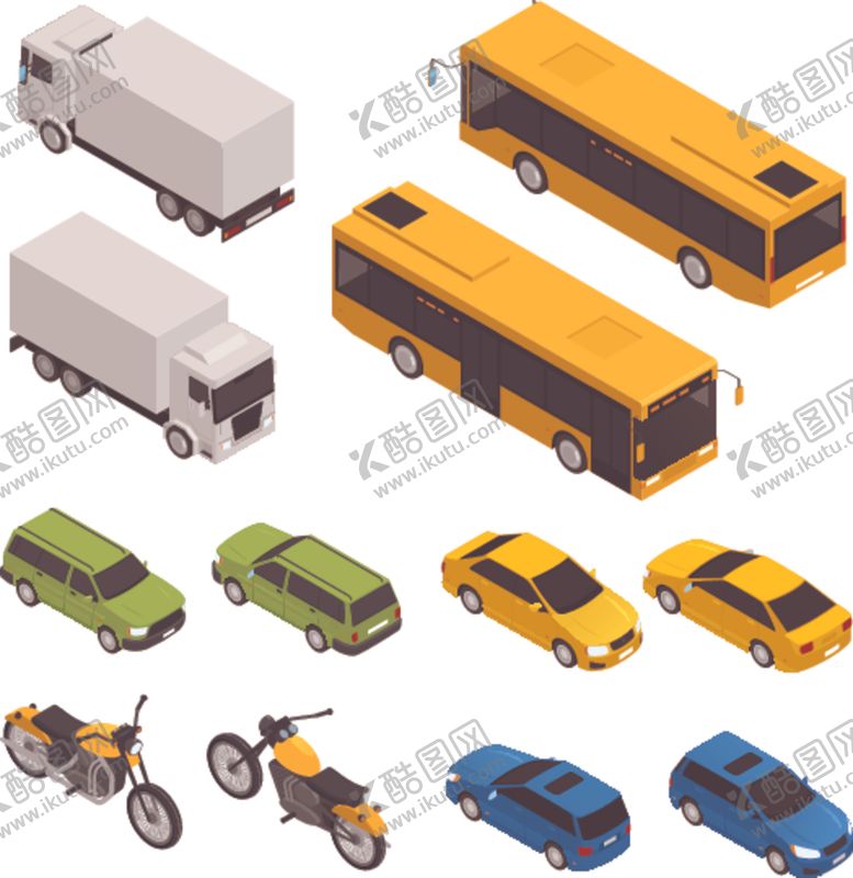 编号：30360009111147198860【酷图网】源文件下载-等距3D交通工具汽车插画设计