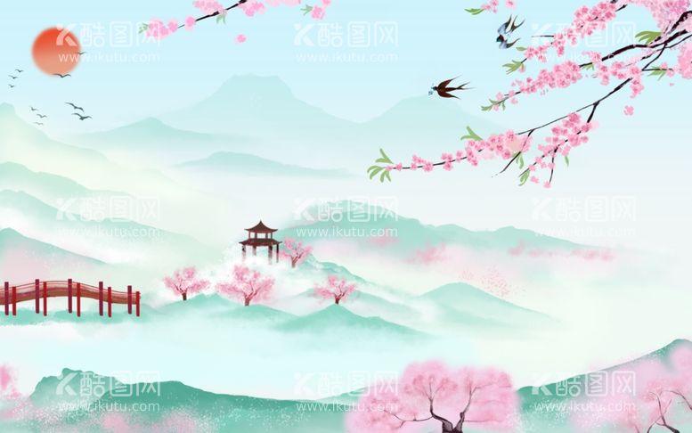 编号：10731412071448443934【酷图网】源文件下载-粉色桃花树枝插画