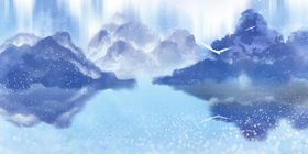 中国风背景手绘花山水画展板素材
