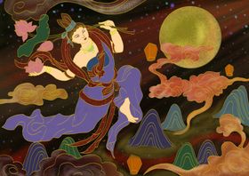 敦煌壁画仙女插画卡通背景素材