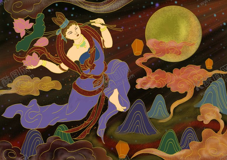 编号：39452006231535018671【酷图网】源文件下载-敦煌壁画仙女插画卡通背景素材