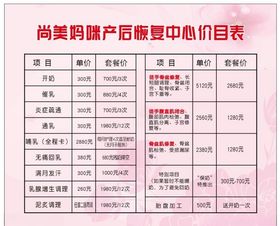 产后恢复中心价目表