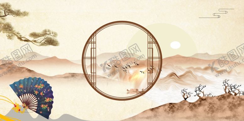 编号：47800507061127483205【酷图网】源文件下载-中式窗框风景插画