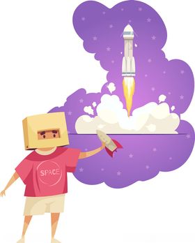 纸盒人指向升空火箭