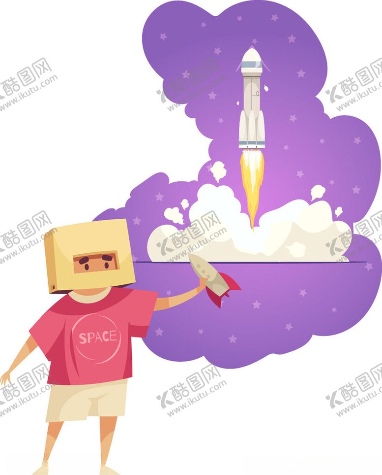 编号：48908404051724591213【酷图网】源文件下载-纸盒人指向升空火箭