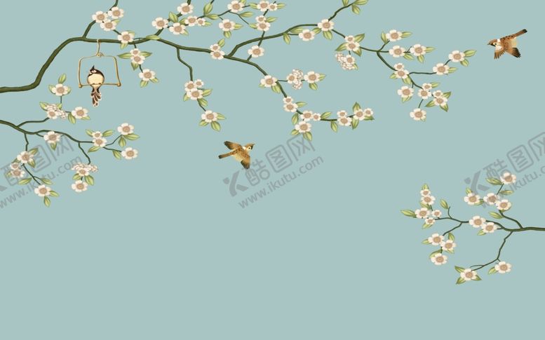 编号：55357910030428438395【酷图网】源文件下载-新中式花鸟背景墙图片