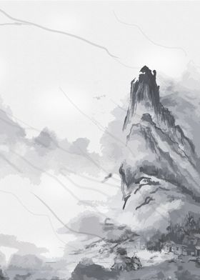 中国风背景森系意境展板山水画山水画素材