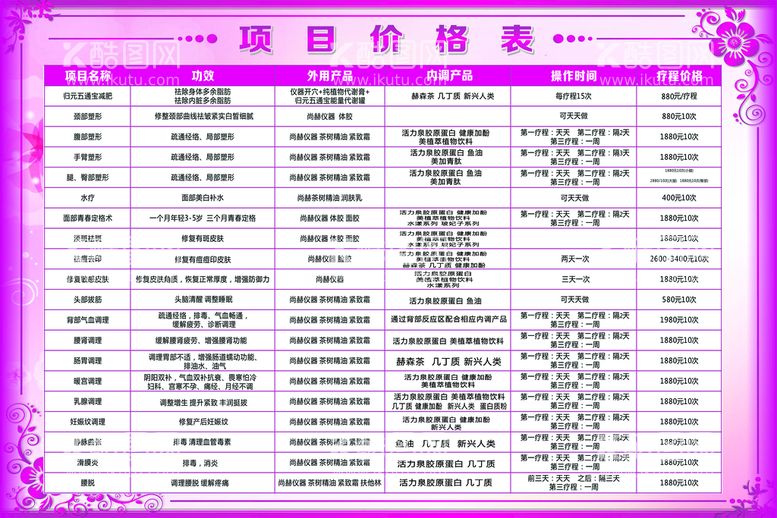 编号：39571009280336576107【酷图网】源文件下载-美容价目表